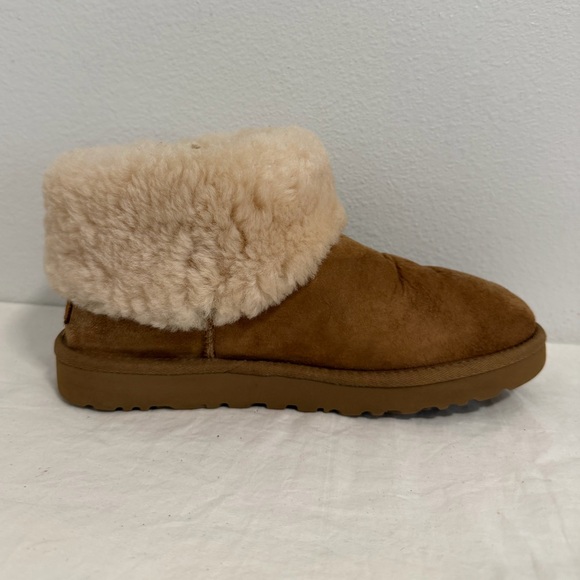 Ugg Classic Mini fluff shearling ankle boots tan suede Leather size 8 - Picture 9 of 13